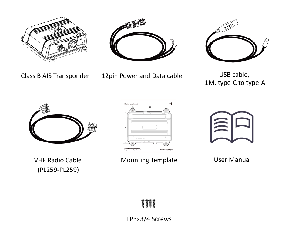Transpondeur AIS avec splitter VHF B620 Amec Classe B 2W | Emetteur & récepteur AIS | Contenu de la boite